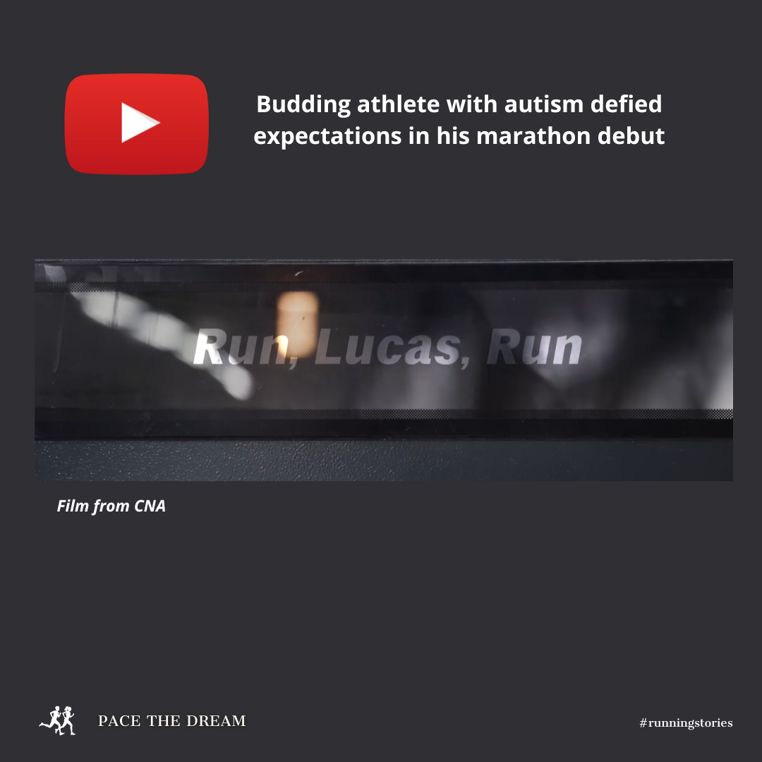 Lucas Tan, a runner with autism, completing marathons and half marathons, showcasing his passion for running